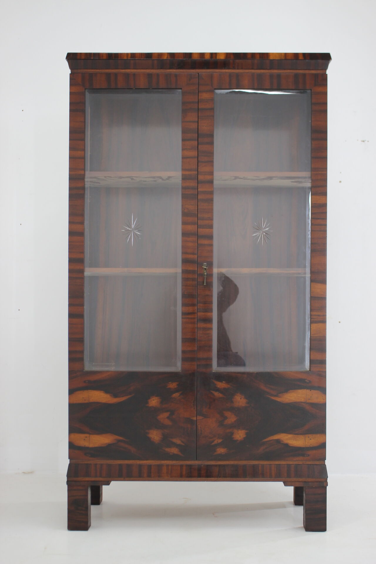 1930s art deco palisander and glass cabinet , czechoslovakia