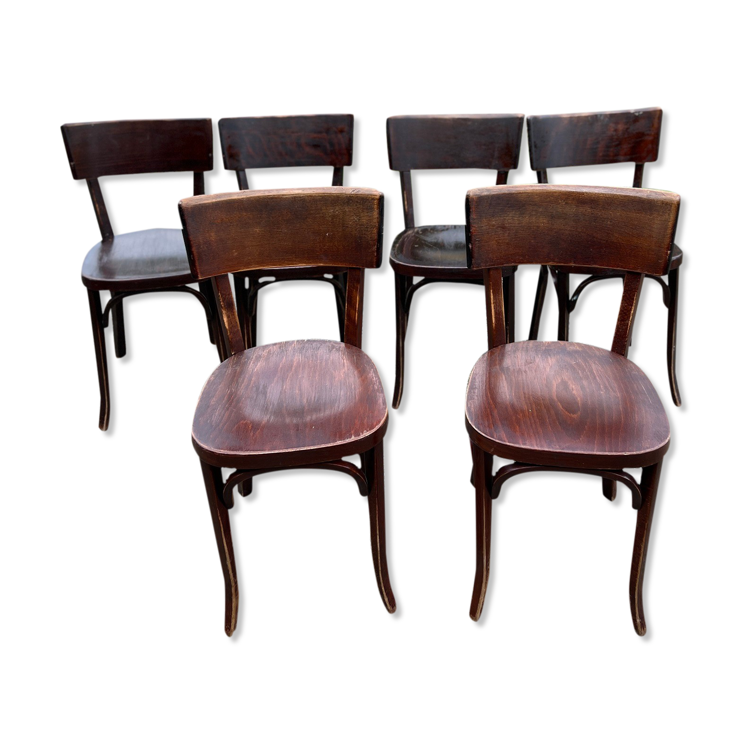 Set of 6 baumann bistro chairs classic years 50 bois fonce