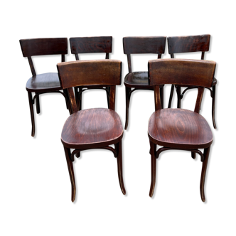 Set of 6 baumann bistro chairs classic years 50 bois fonce