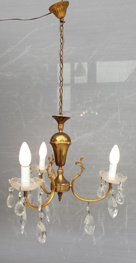 Lustre vintage à pampilles 3 bras de lumière