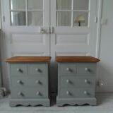 2 beautifully crafted bedside tables re-enchanted in verdigris