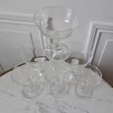Lot de 6 coupes à champagne en cristal gravées années 60