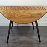 Ercol round drop leaf dining table - black leg, 1960