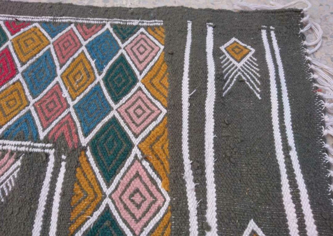 Green berber rug handmade 260x135cm