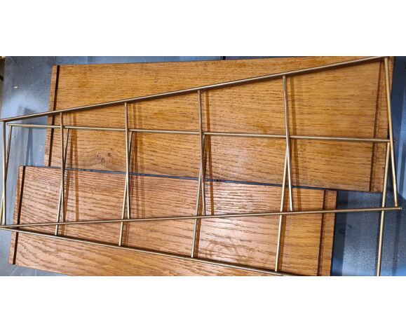 Etagere vintage string  bois  chene  massif   1950 montant doré 57x17x50