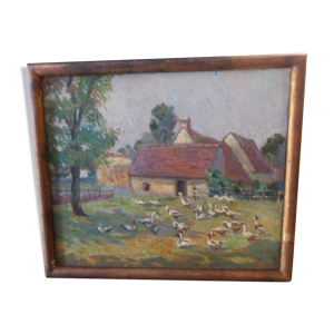 Tableau cour de ferme par Bourgain