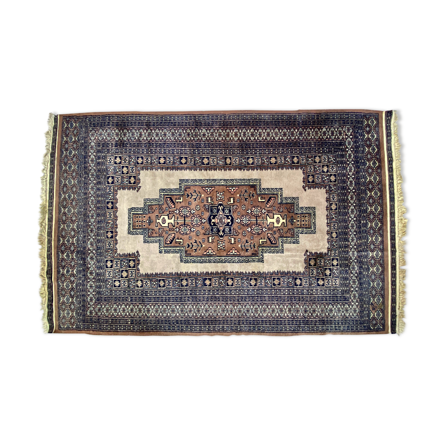 Oriental wool and silk carpet, old 123cmX190cm
