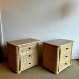 Set of 2 rattan nightstand bedside table vintage