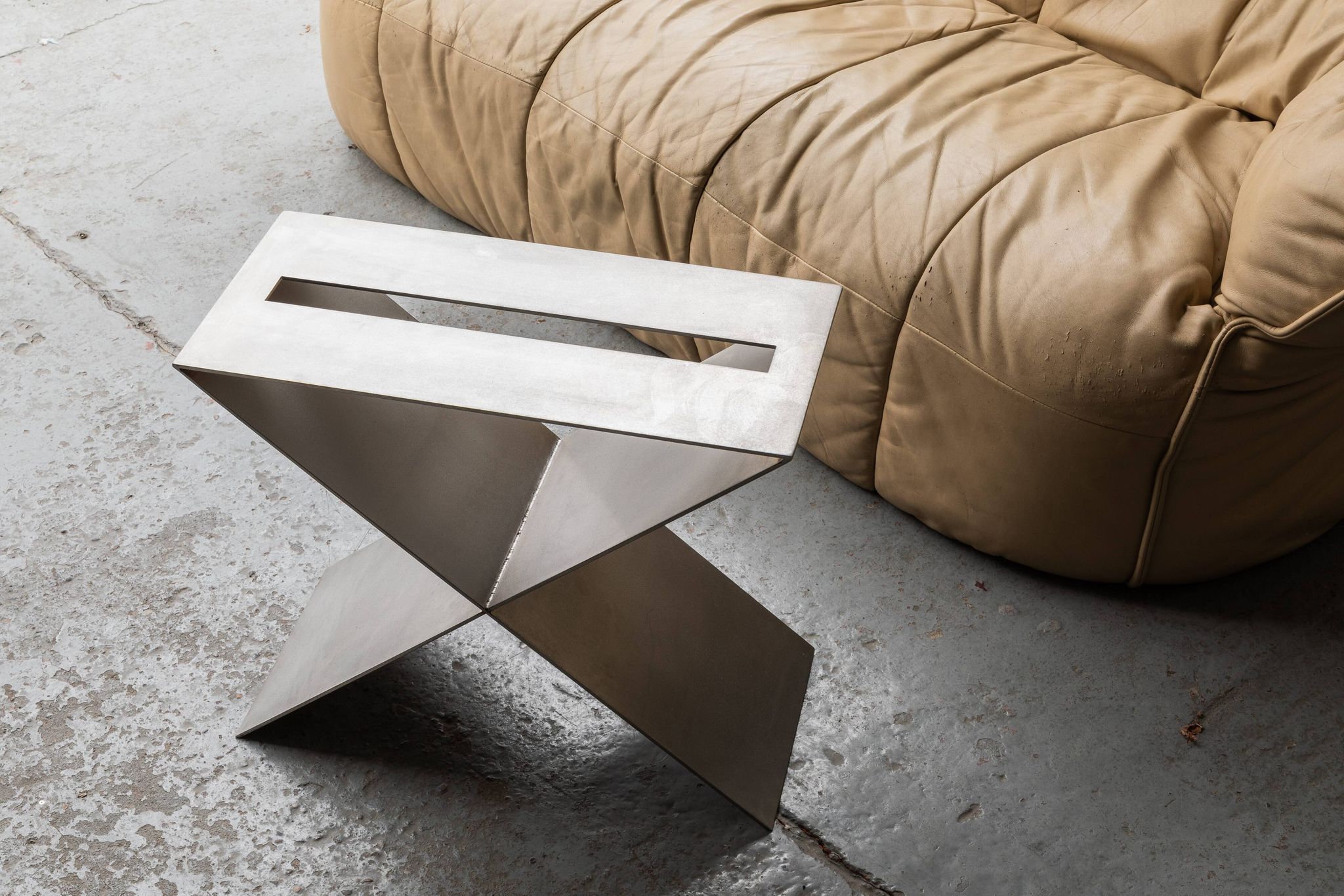 Contemporary stainless steel side table by Lena Coupez, Belgium, 2024
