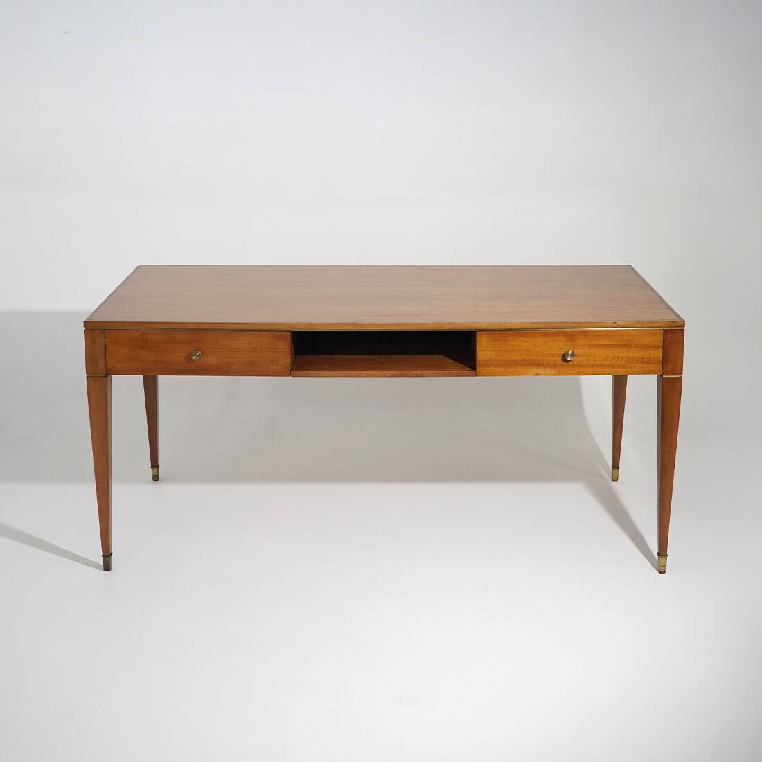 Walnut desk with brass details, 1950s
