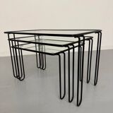 Vintage Italian design nesting coffee table in metal and glass from the 1980s