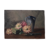 Old painting Still Life with Dalhias