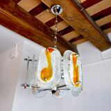 Murano mazzega chandelier, orange frosted glass, italy, 1970