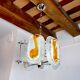 Murano mazzega chandelier, orange frosted glass, italy, 1970