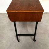 Teak bedside table on casters, vintage 60s end table