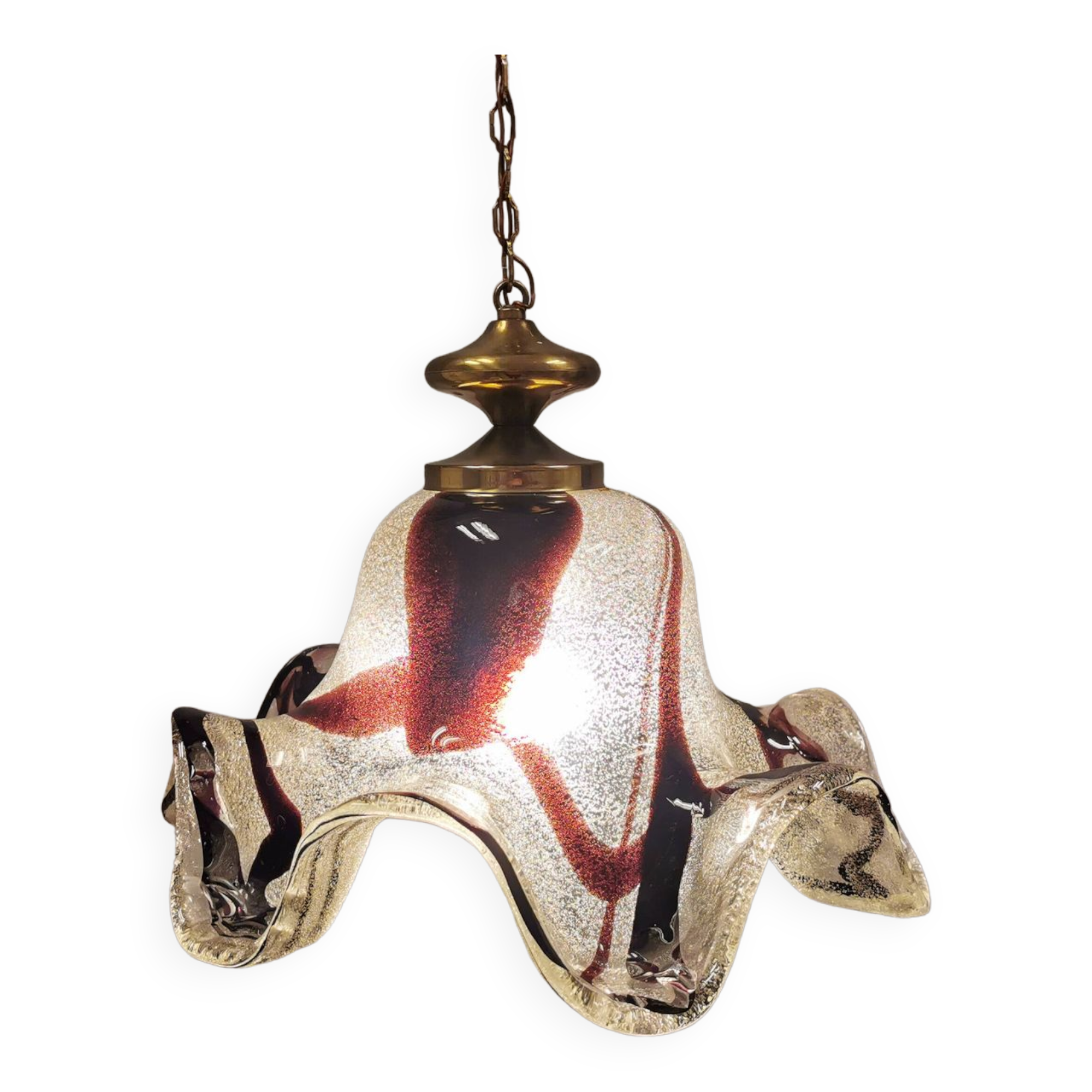 Huge Swedish glass hanging lamp, from Örrefors glassworks with brass top.