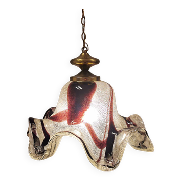 Huge Swedish glass hanging lamp, from Örrefors glassworks with brass top.