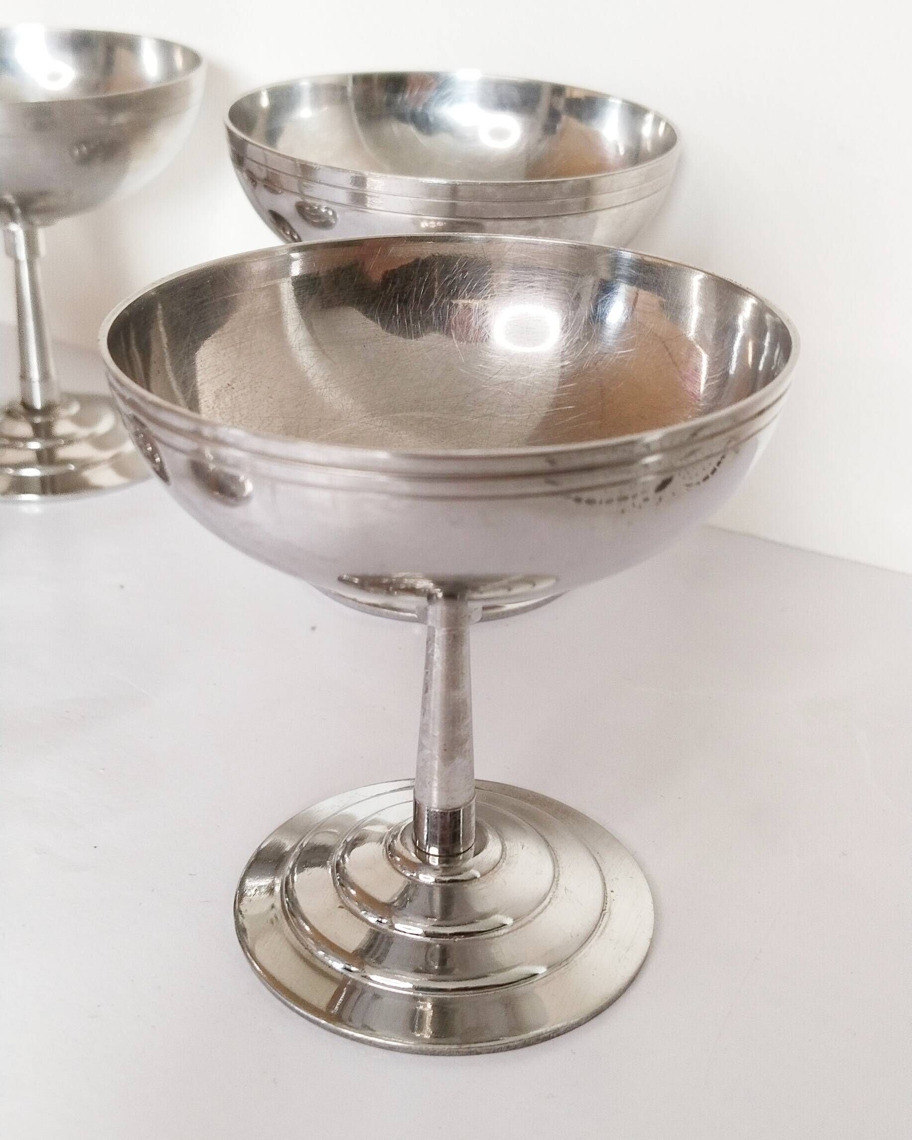 Vintage ice cream or sorbet cups, in 18/10 stainless steel (ref12)