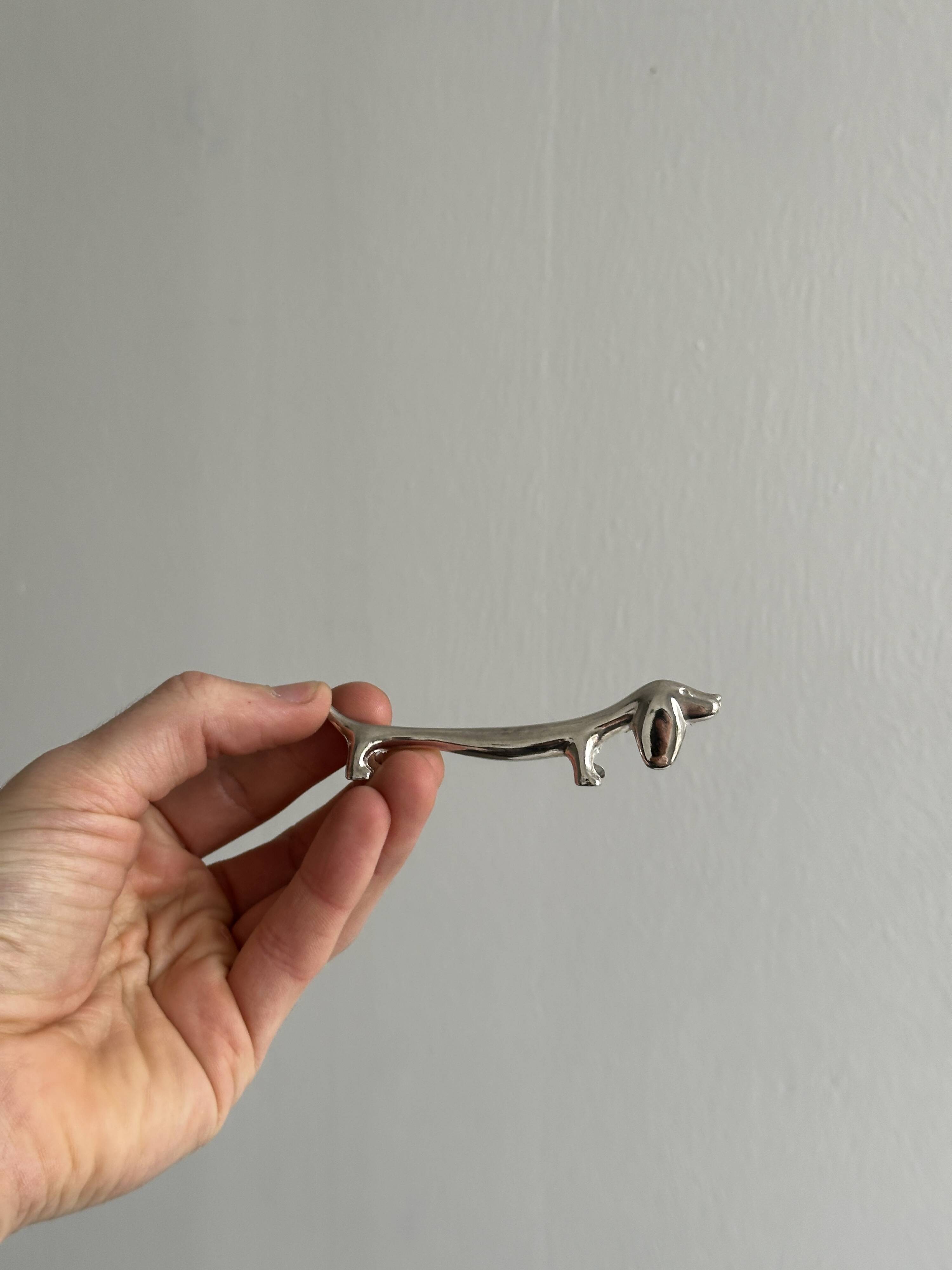 6 white stainless steel metal dachshund dog knife holders