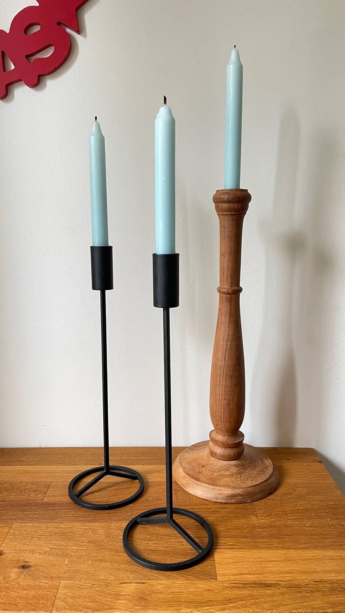 Bougeoirs teck et acier vintage