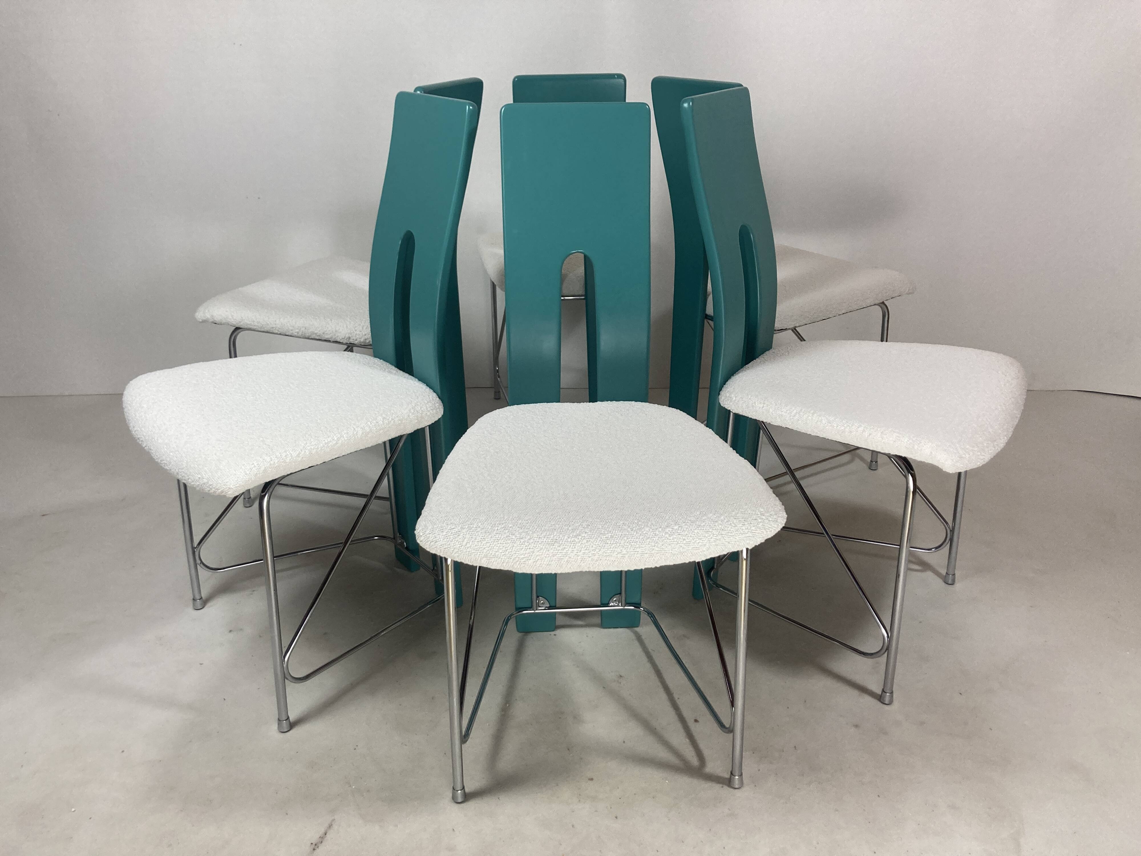 Set of 6 Memphis dining chairs in bouclé, 1980s