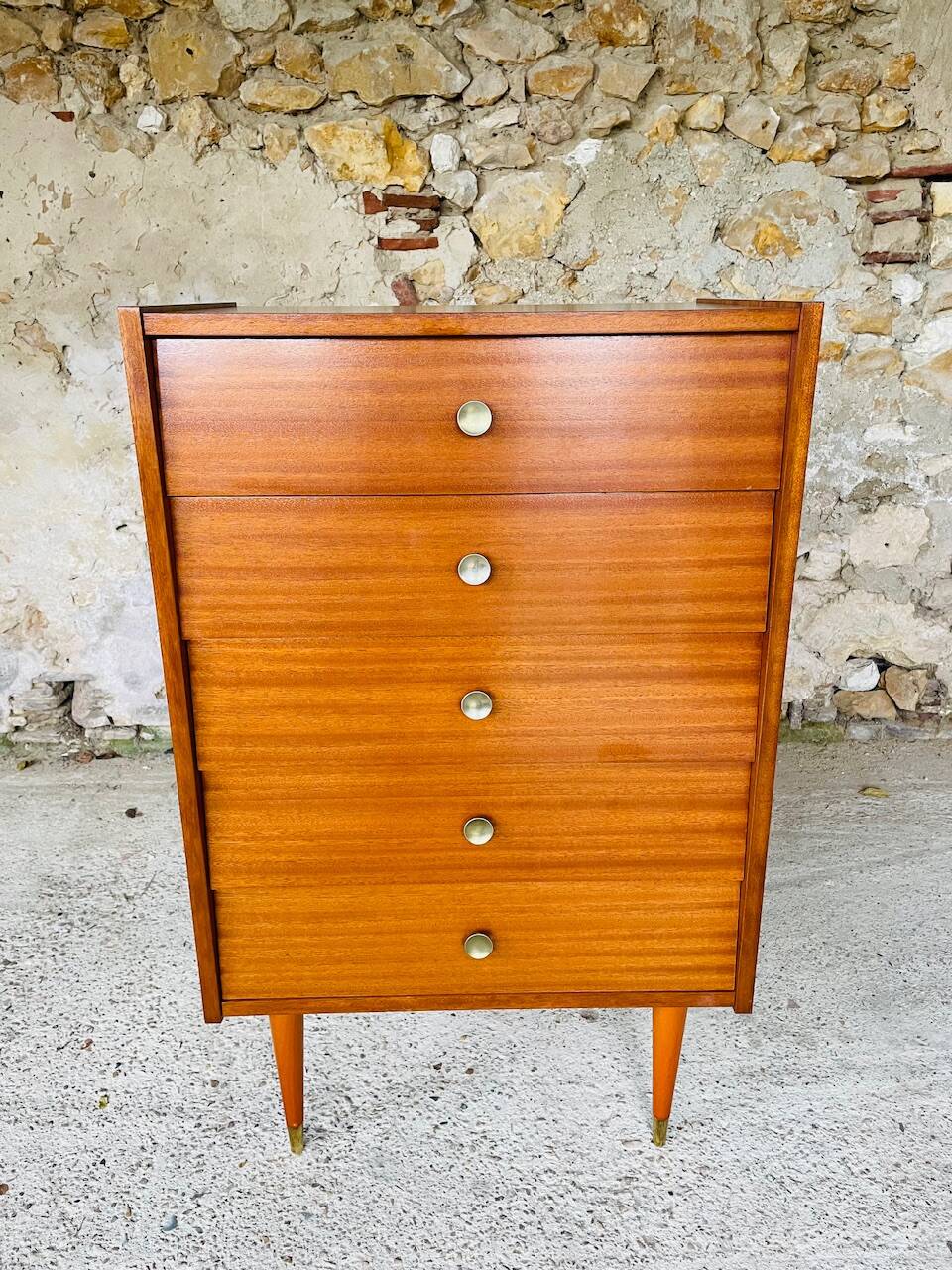 High chest of drawers with 5 drawers, Scandinavian style, circa 60's