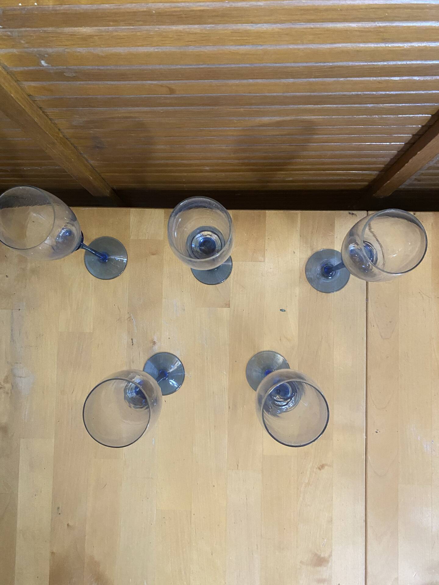 Set of 5 Champagne Flutes BORMIOLI ROCCO Moulded Glass + Vintage Blue Stem