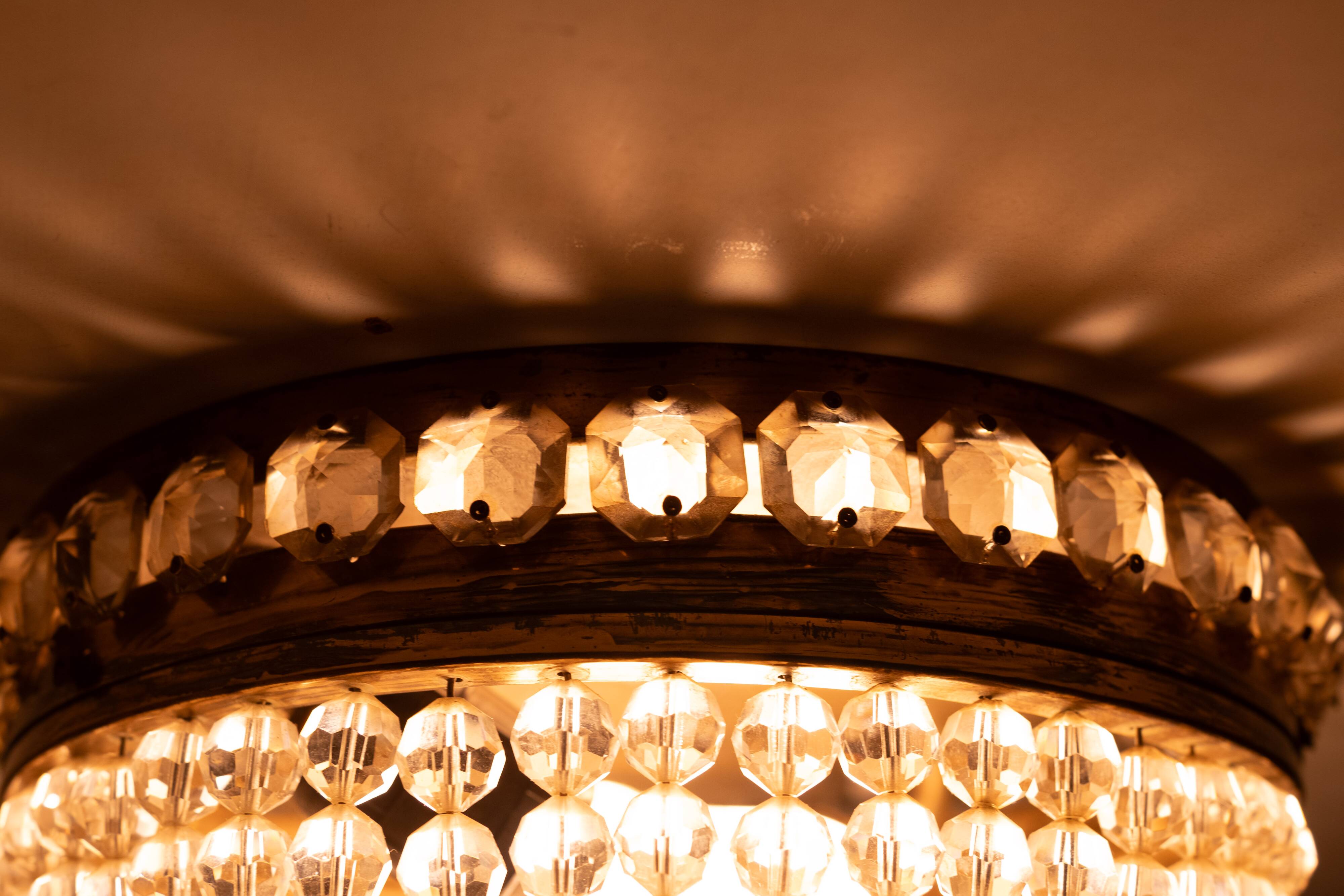 Lampe de plafond antique en cristal des années 1930
