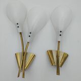 2 Brass and plexiglass tulip wall lights