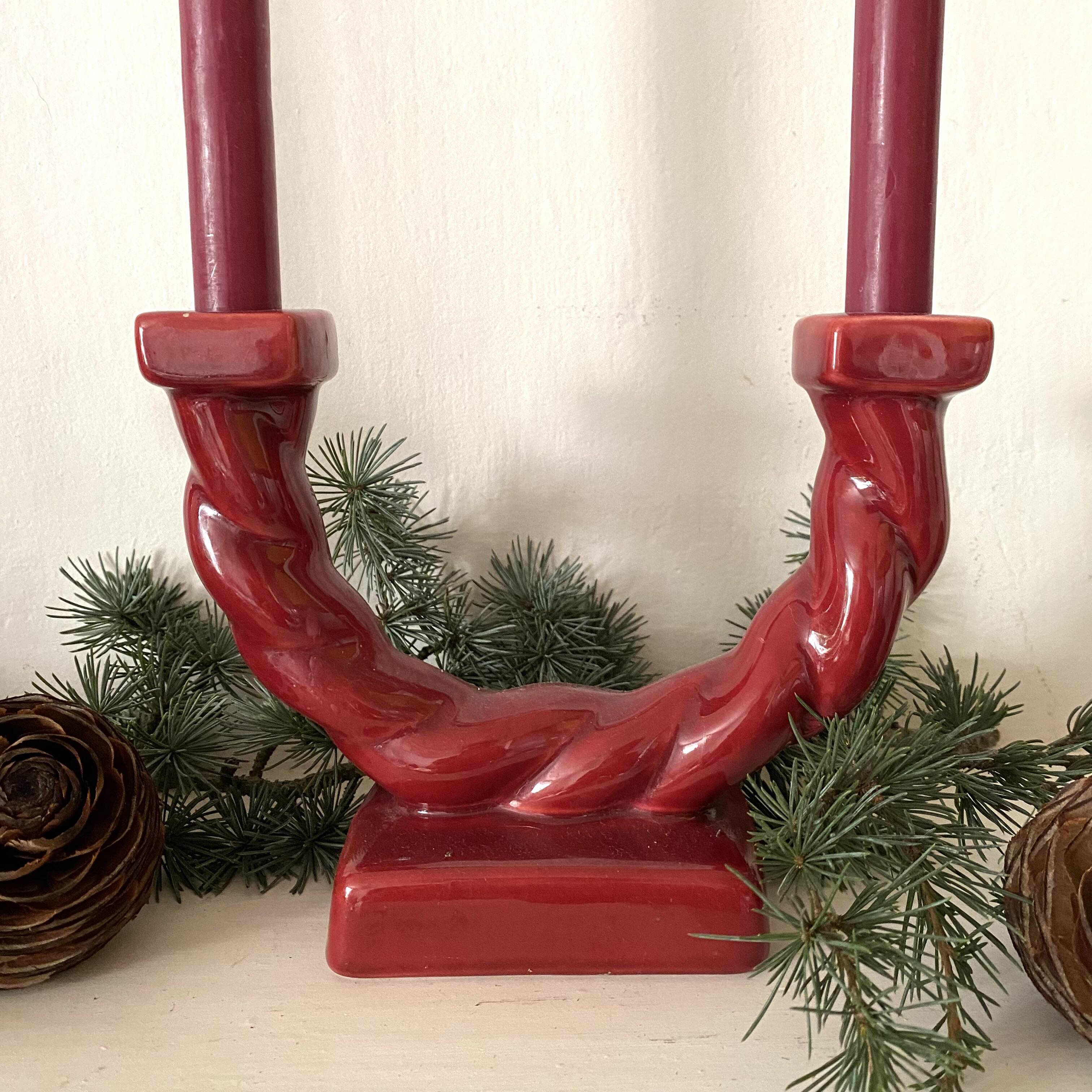 Pair of double ceramic candlesticks, 1950s