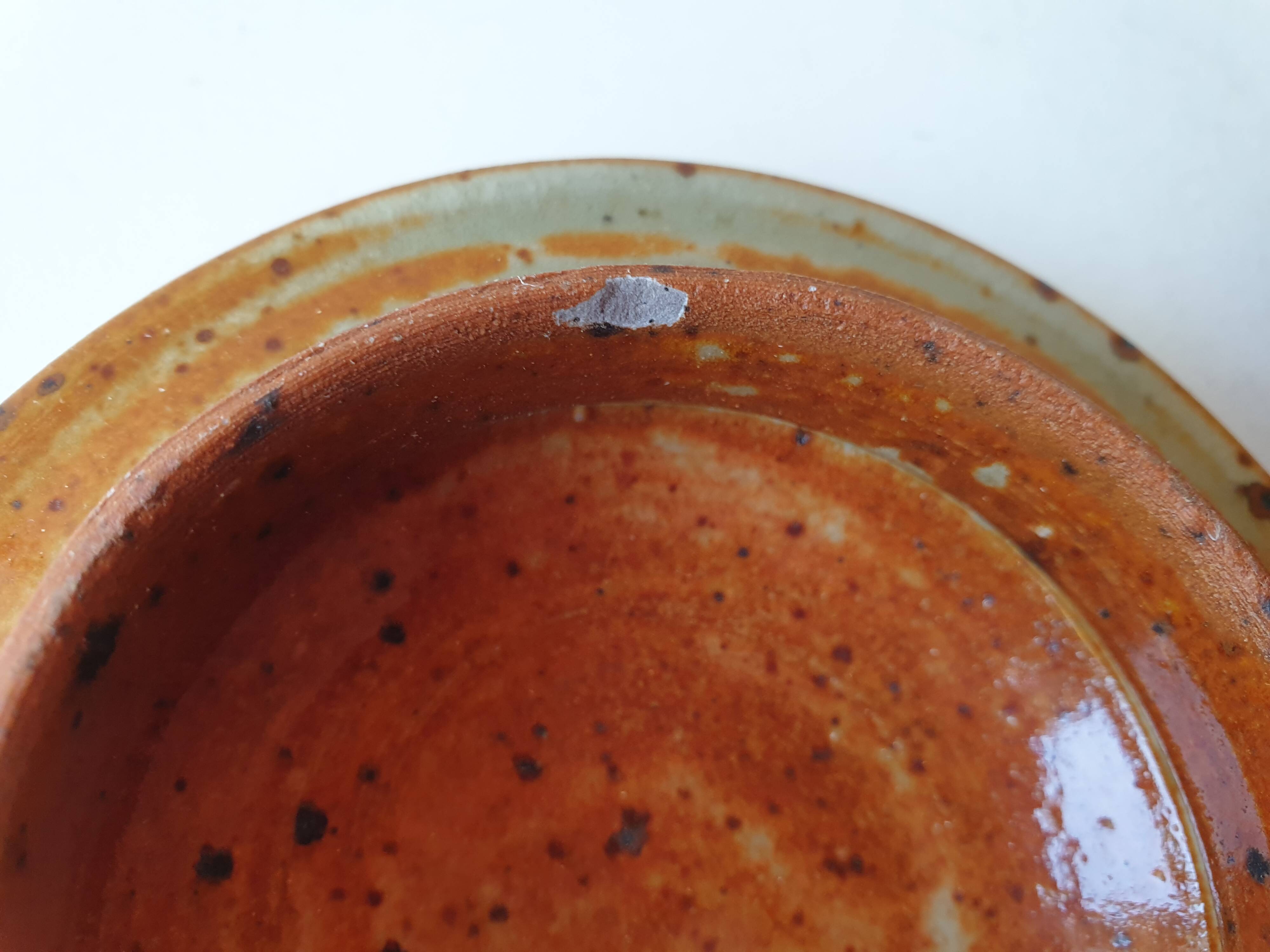 Pyrite stoneware ceramic candy box signed A (Signature to be identified)