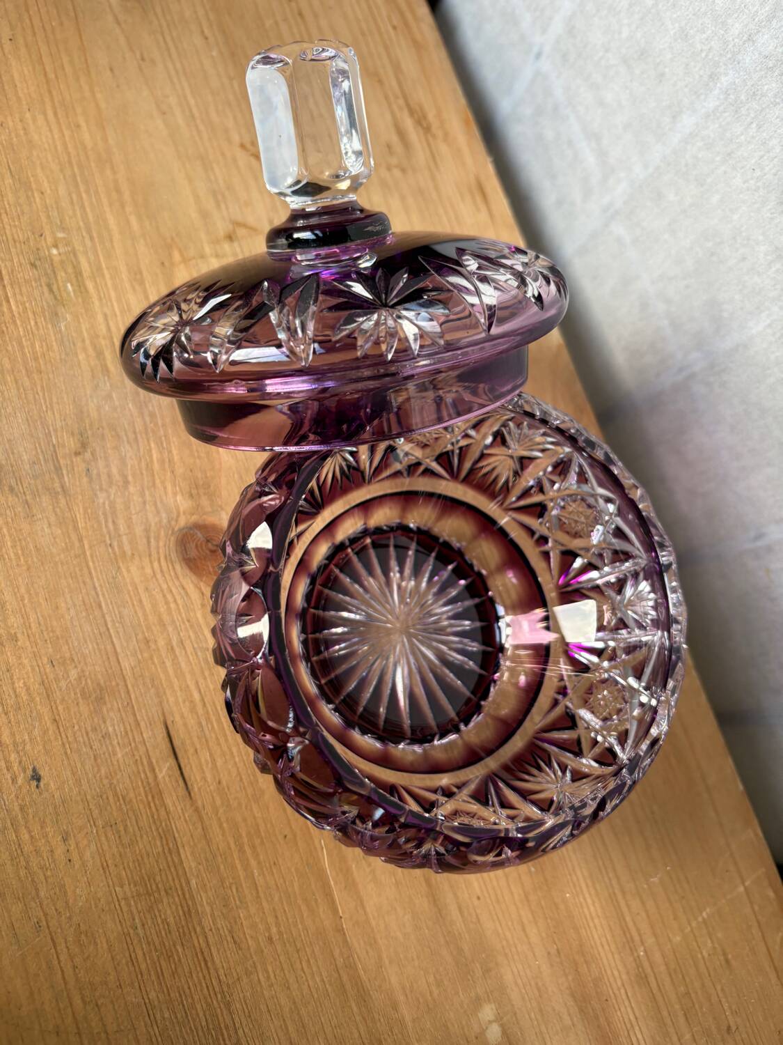 Amethyst cut Bohemian crystal bonbonnière – 20th century