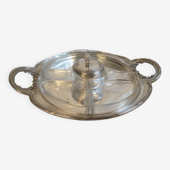 Aperitif tray tray empty-pocket with 5 raviers in silver metal and glass Gallia / Christofle