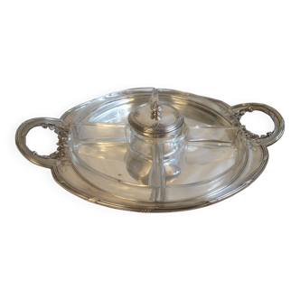 Aperitif tray tray empty-pocket with 5 raviers in silver metal and glass Gallia / Christofle