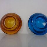 Amber and Blue Sklo Union Glass Ashtrays by Rudolf Jurnikl, Czechoslovakia, 1960s, Set of 2