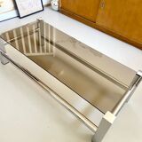 Vintage chrome metal table / smoked glass 1970
