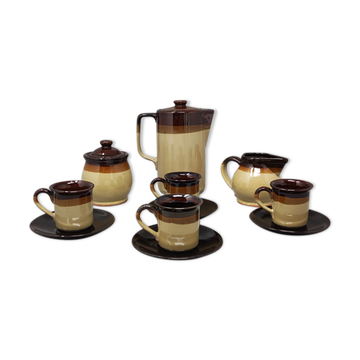 Brown Coffee Set in Faenza Ceramic. Handmade Made in Italy 1970