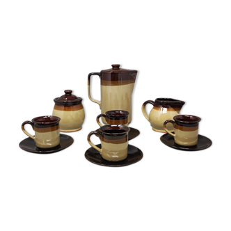 Brown Coffee Set in Faenza Ceramic. Handmade Made in Italy 1970