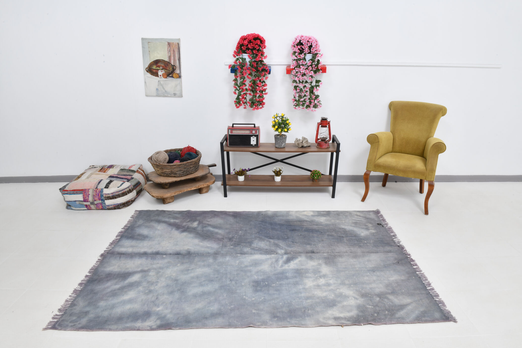 5x7 distressed gray blue hemp carpet232x156cm