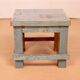 Old small workshop bedside table in Burmese teak original blue patina / ideal in fifth wheel p