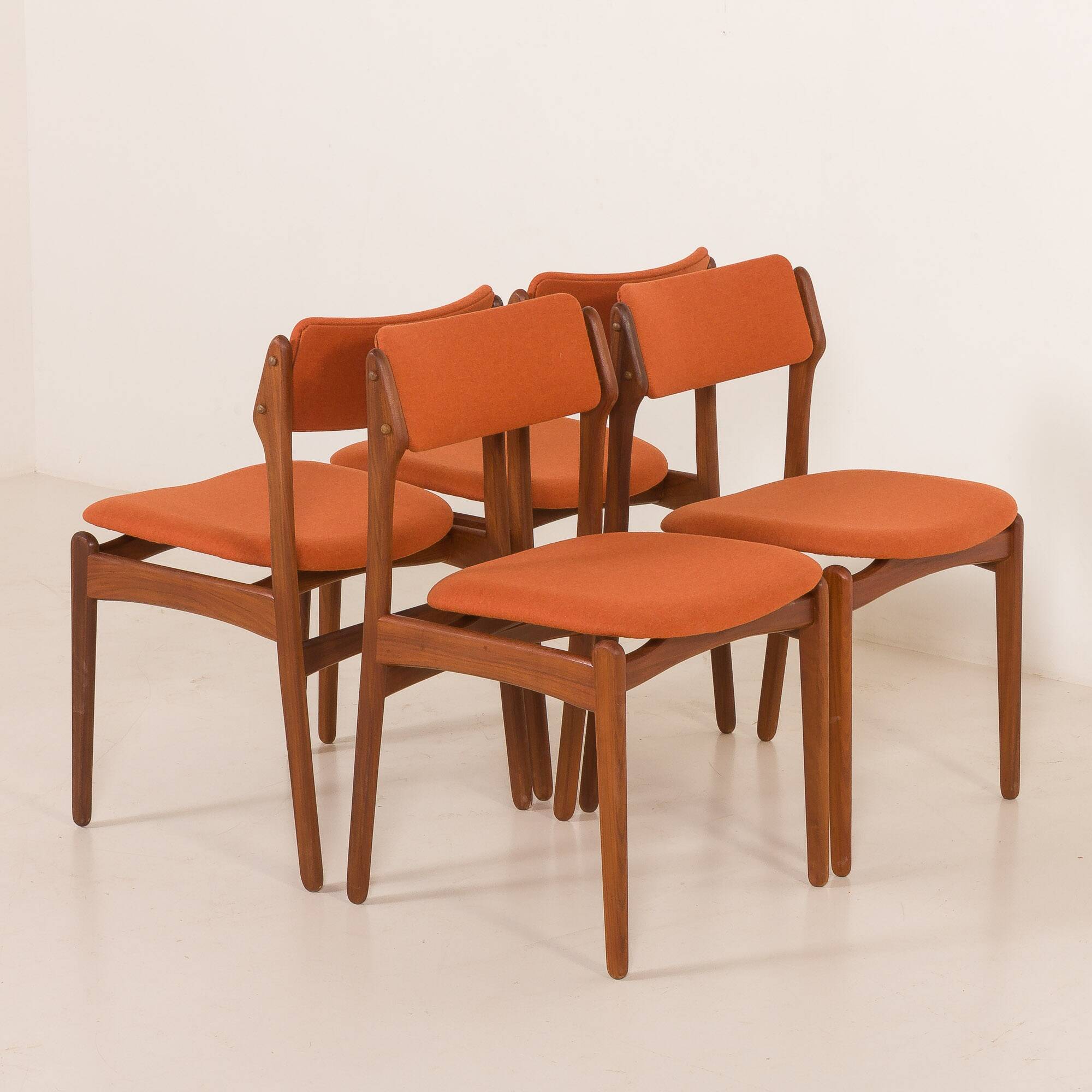26104 Erik Buch teak and wool chairs, set of 4, Denmark, 1960s