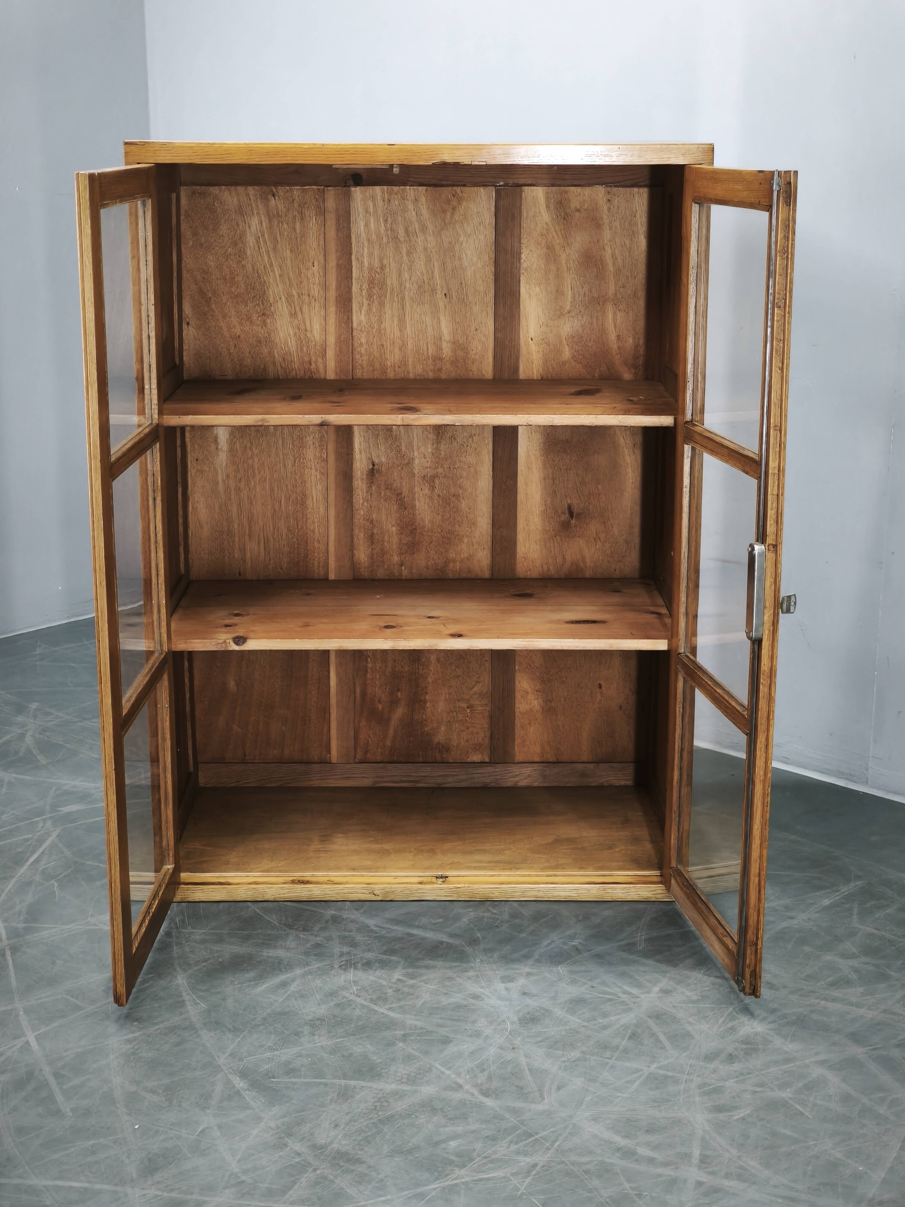 1930s Czech Oak Glass Bookcase from a Baťa Factory