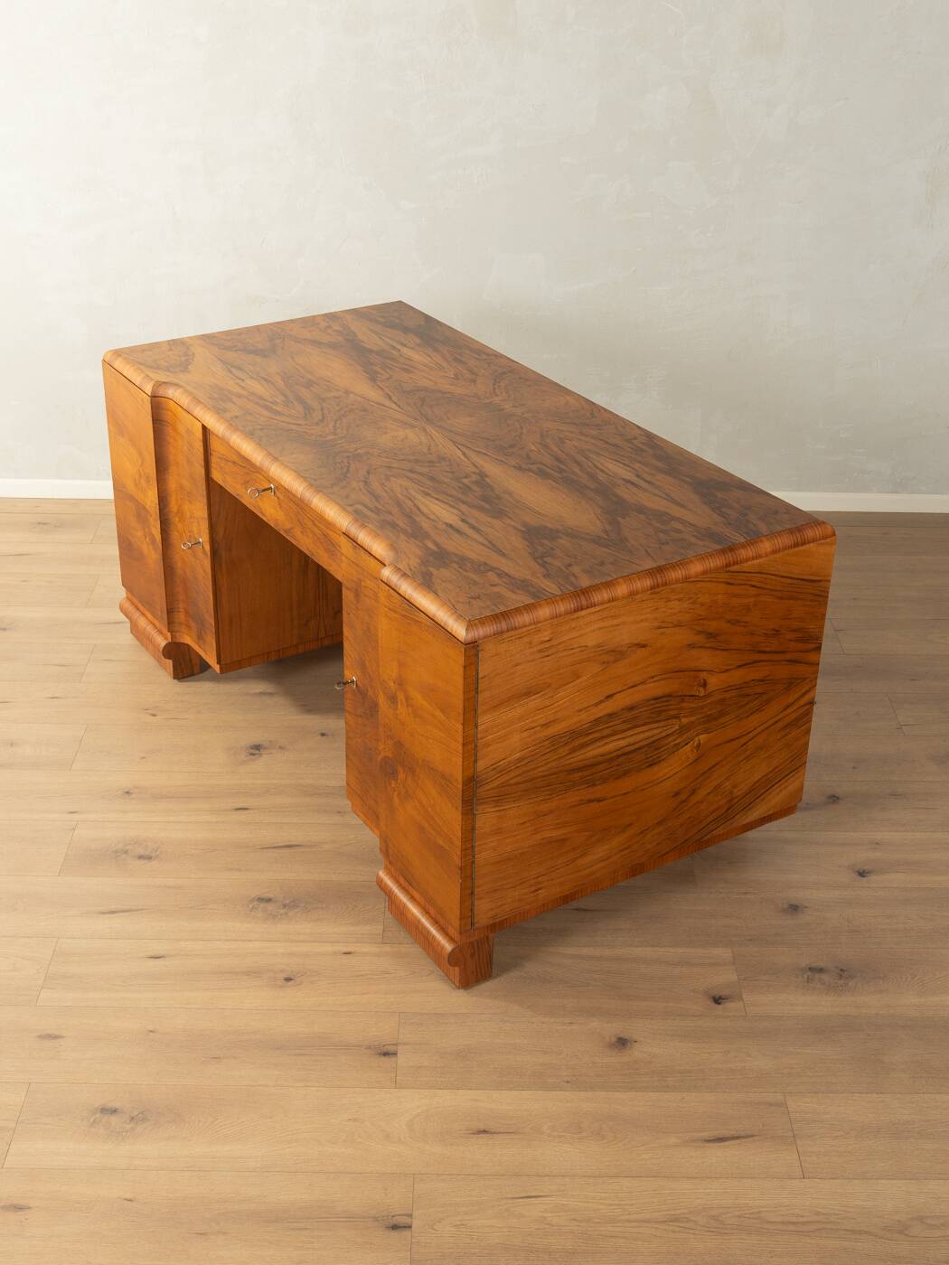 Double pedestal desk, Art Deco, 1930s, walnut veneer