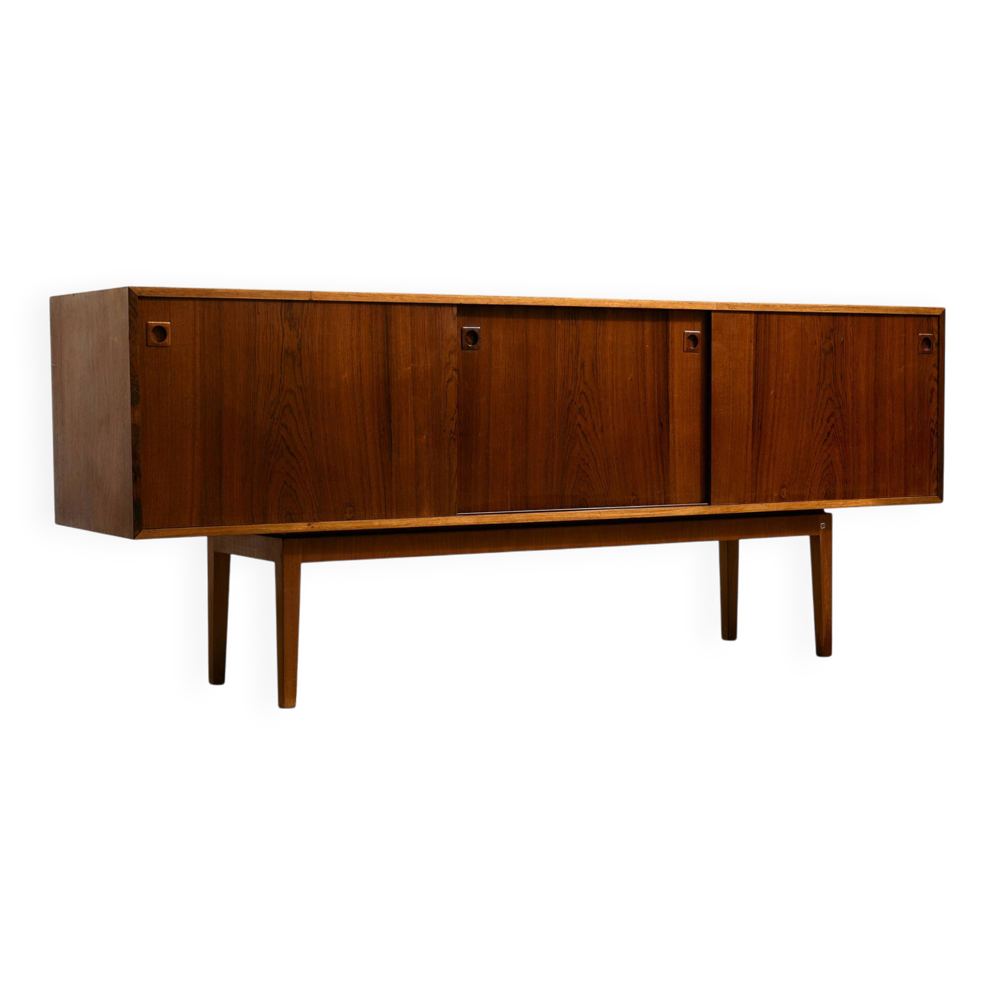 Rosewood and Teak Low Sideboard with Sliding Doors, 1960s
