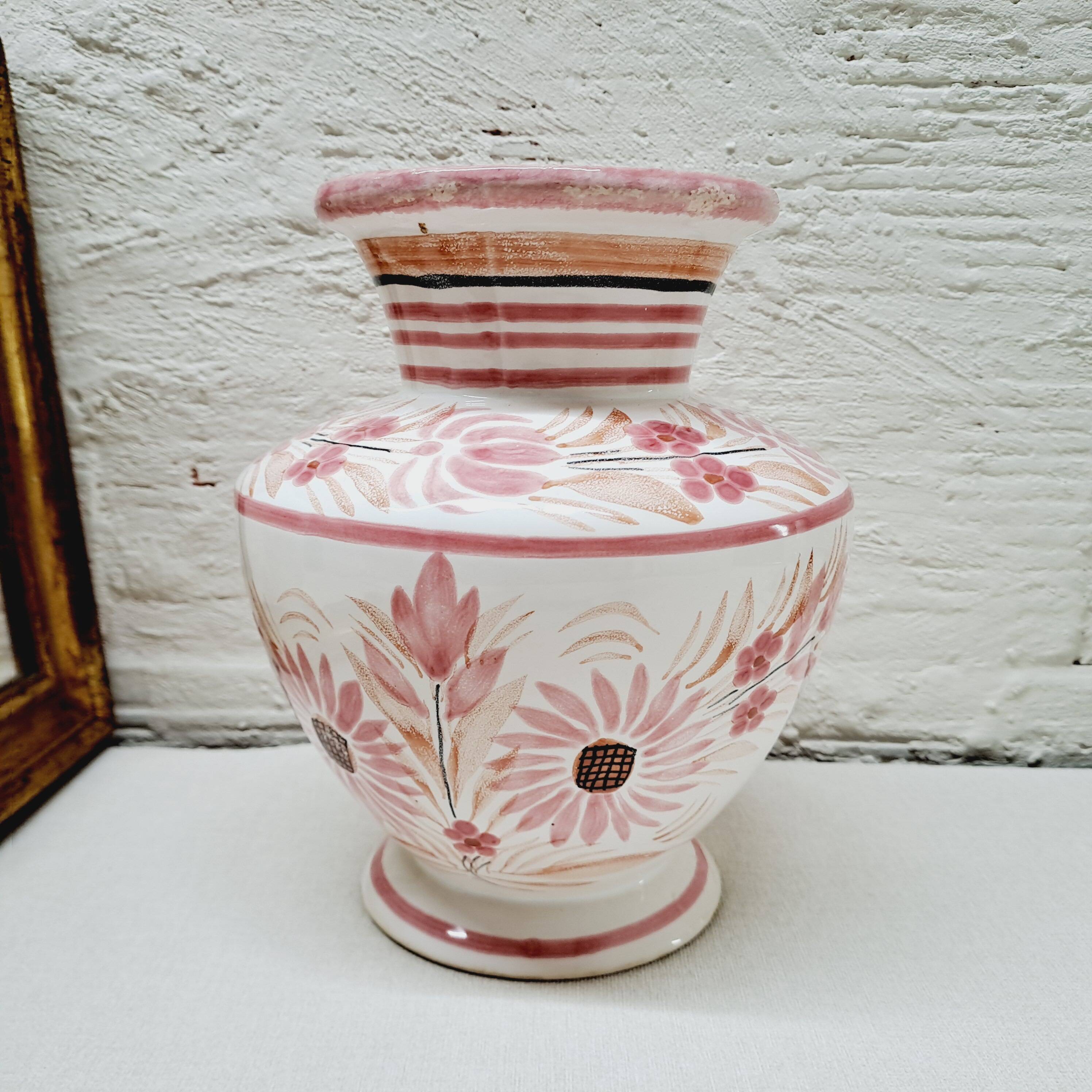 Quimper vase pink flowers