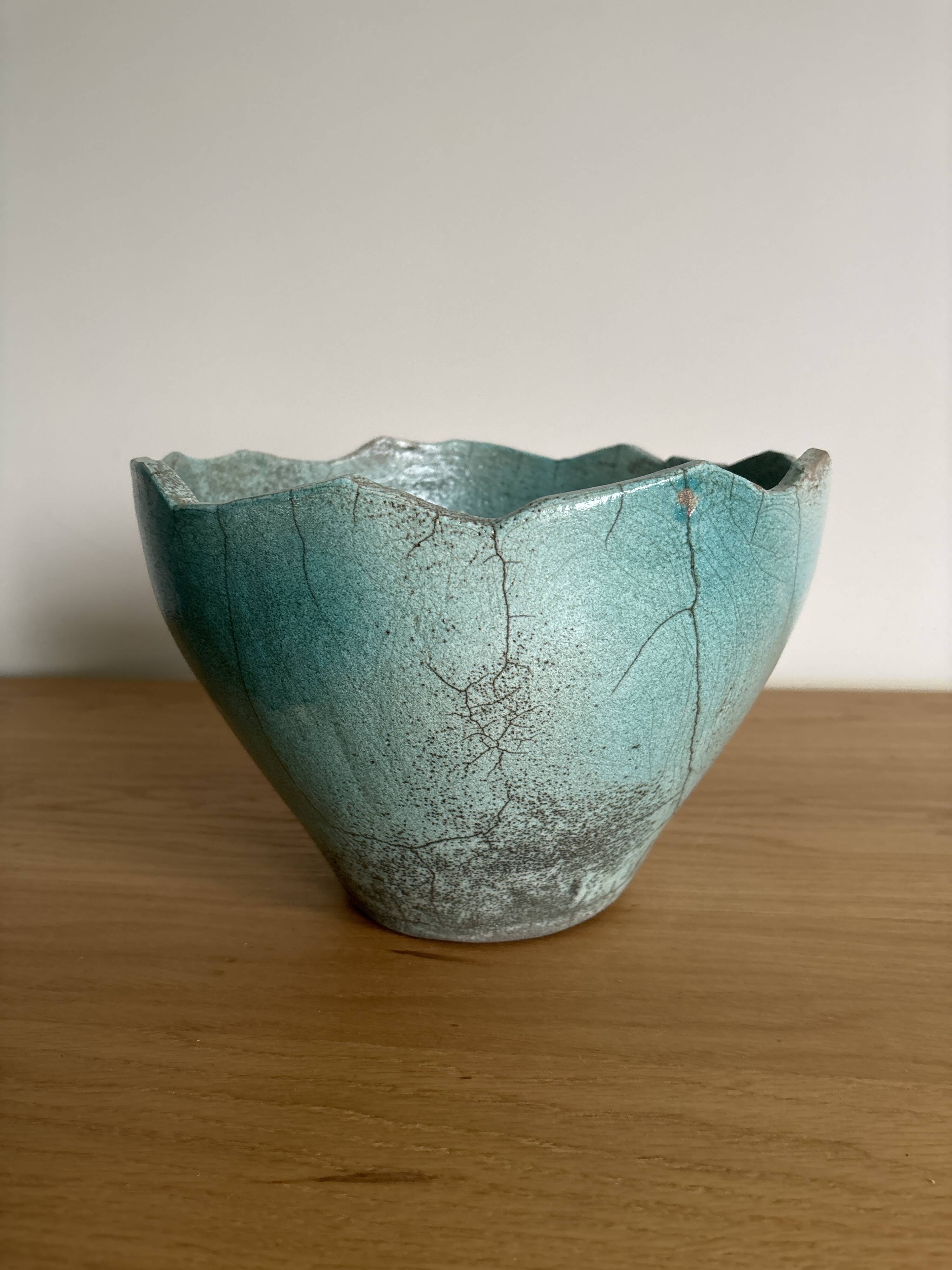 Raku Turchese ceramic artisanal vase