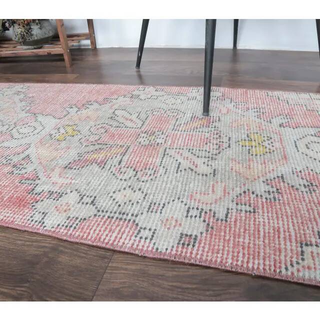 Pink Turkish Oushak Kilim Runner 59x299