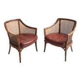Pair of armchairs in walnut and antique cane, 19th century