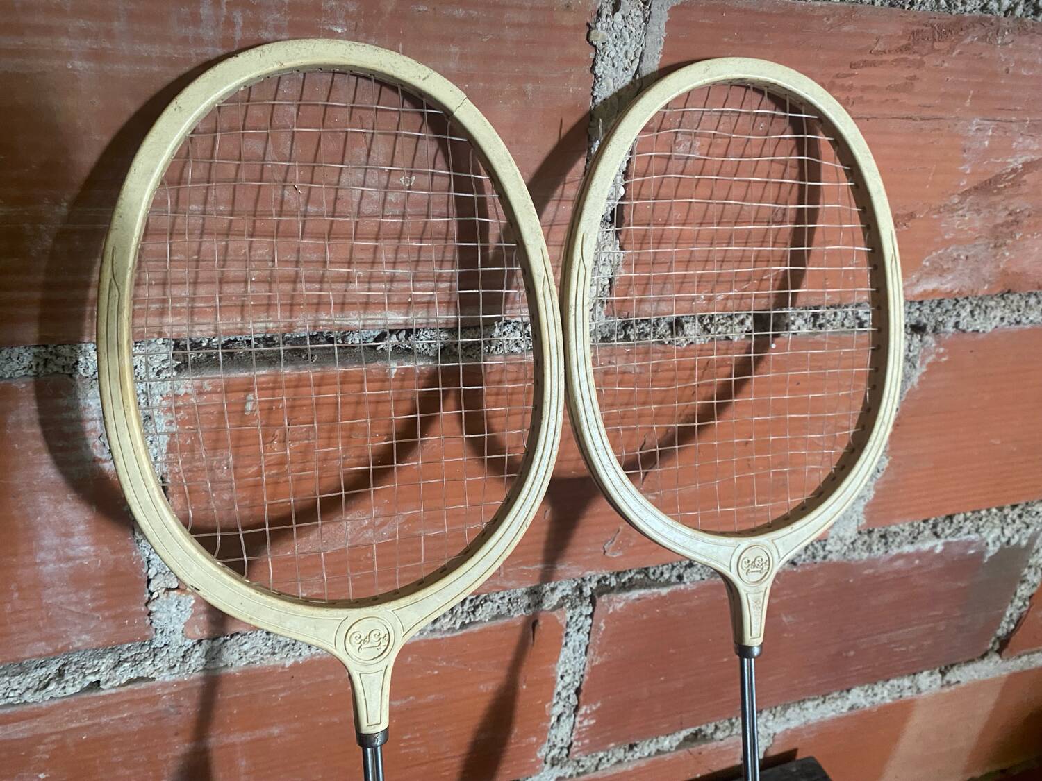 Vintage Badminton Racket Pair GEGE Plastic + Metal Child 70's #