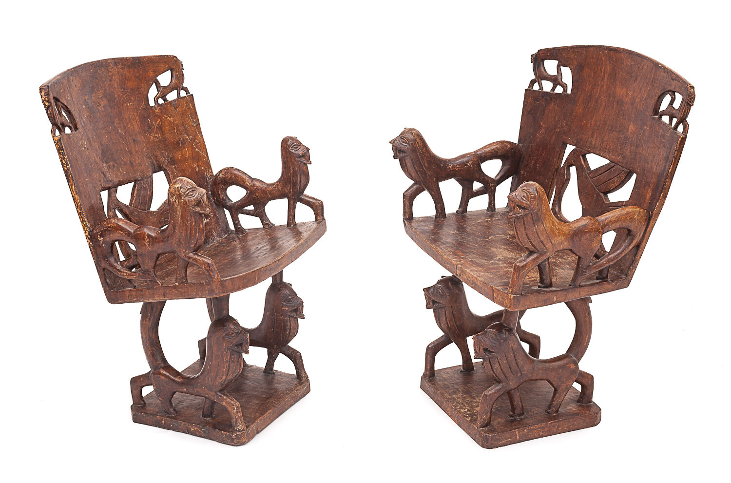 Set of 4 carved armchairs, 1950